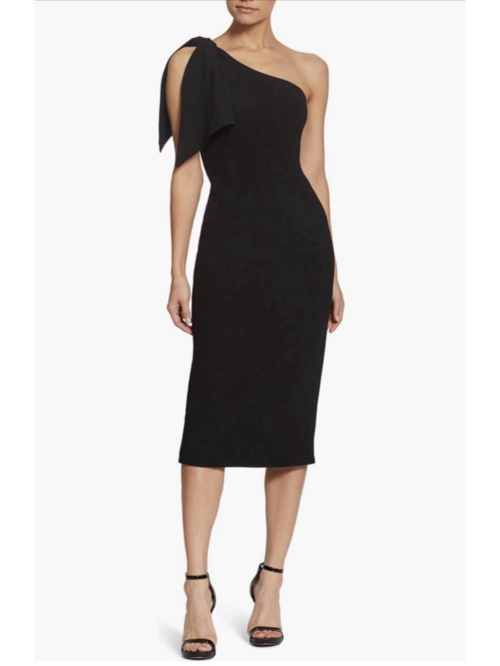 Dress The Population One Shoulder Midi Dress Size S LBD Minimalist Chic Cocktail - Picture 2 of 11
